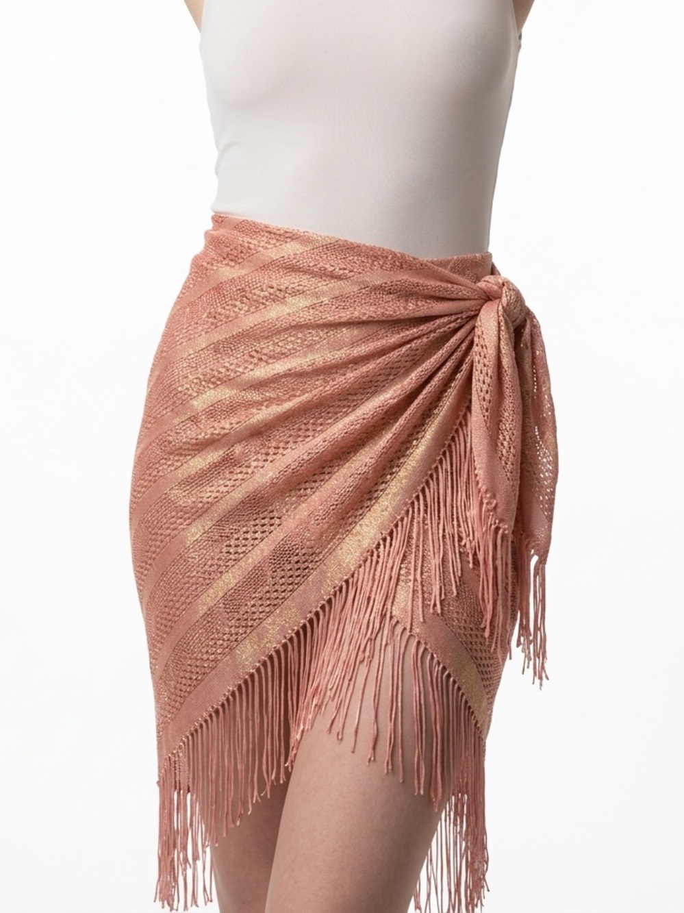 BEACH BUNNY | Fringed Crochet Swim Sarong Wrap Rose Gold Women’s One Size